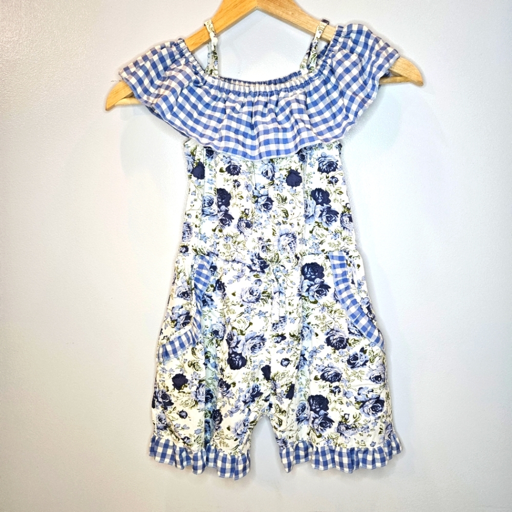 Blue & White Floral Romper Size 7